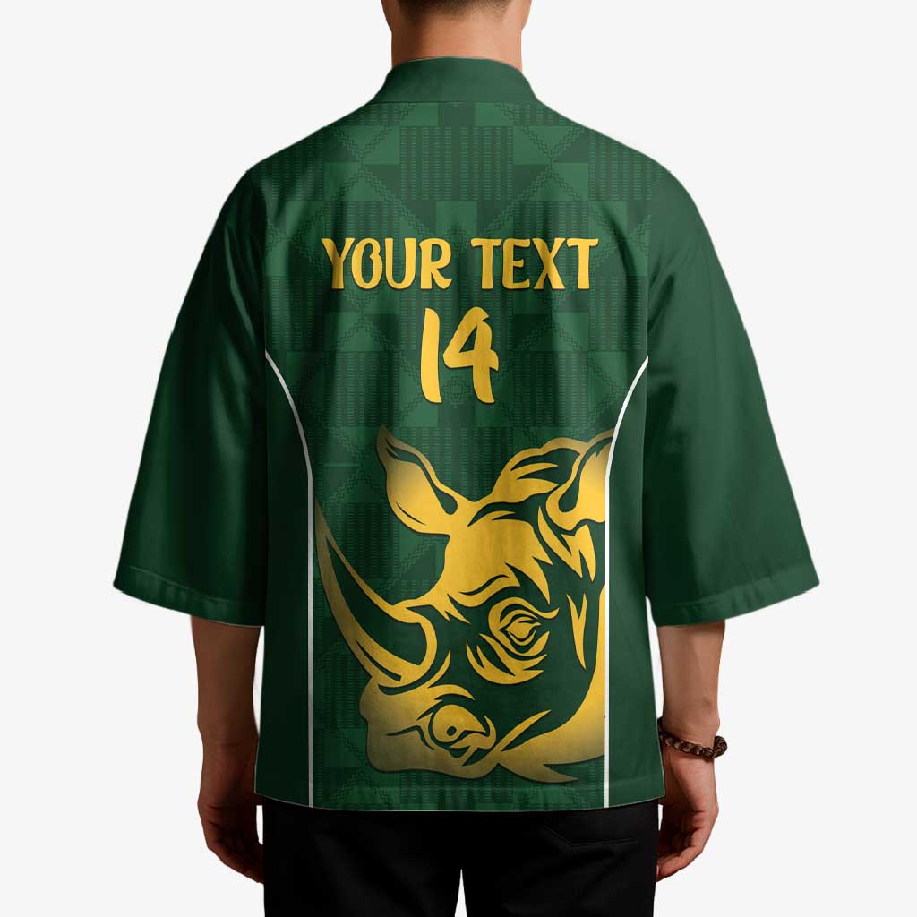 South Africa Rugby Custom Kimono Springboks Kente Rhino Symbol - Wonder Print Shop