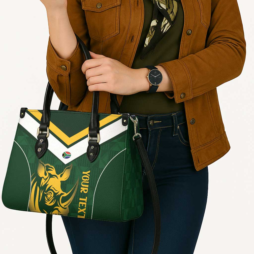 South Africa Rugby Custom Leather Bag Springboks Kente Rhino Symbol - Wonder Print Shop