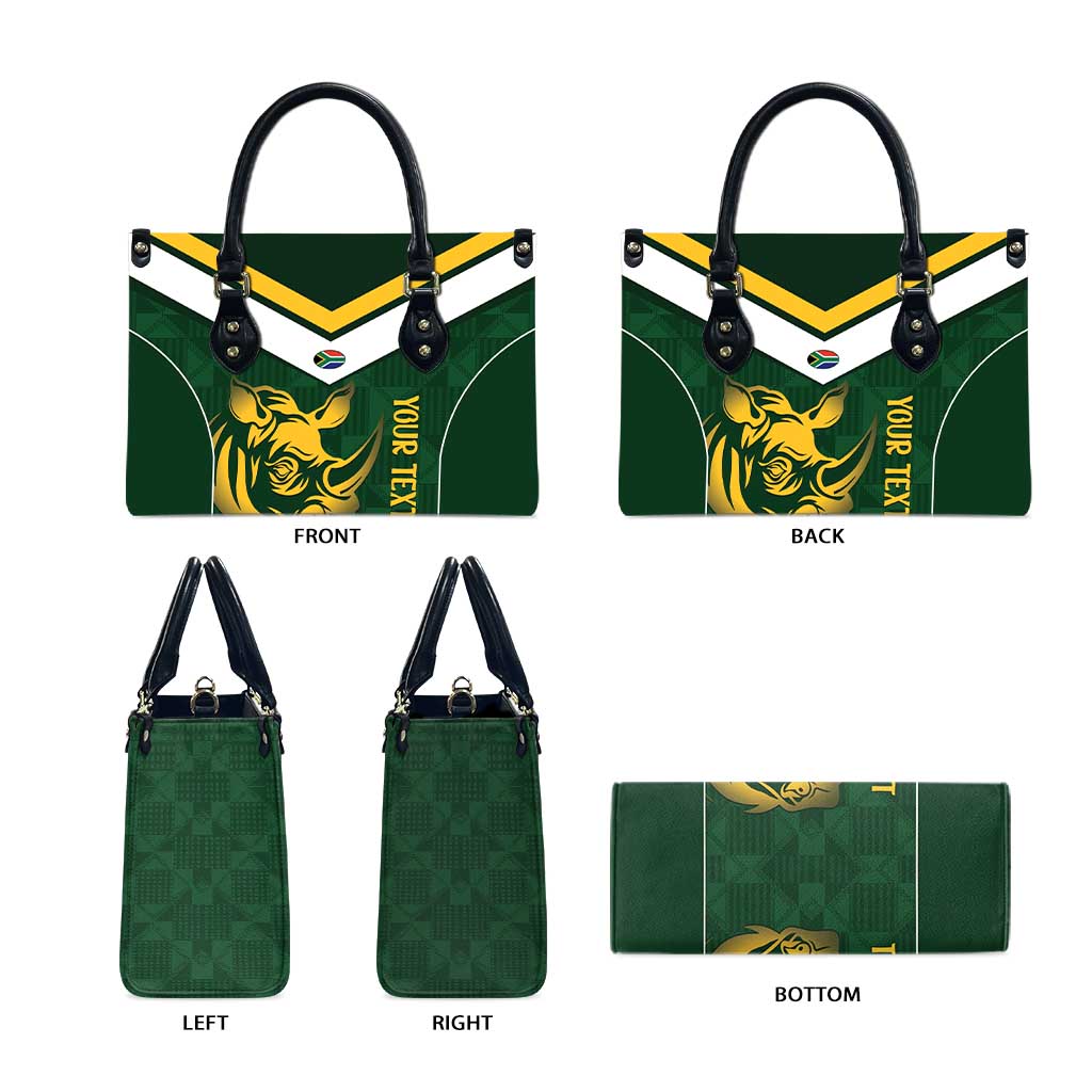 South Africa Rugby Custom Leather Bag Springboks Kente Rhino Symbol - Wonder Print Shop