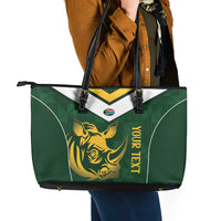 South Africa Rugby Custom Leather Tote Bag Springboks Kente Rhino Symbol - Wonder Print Shop