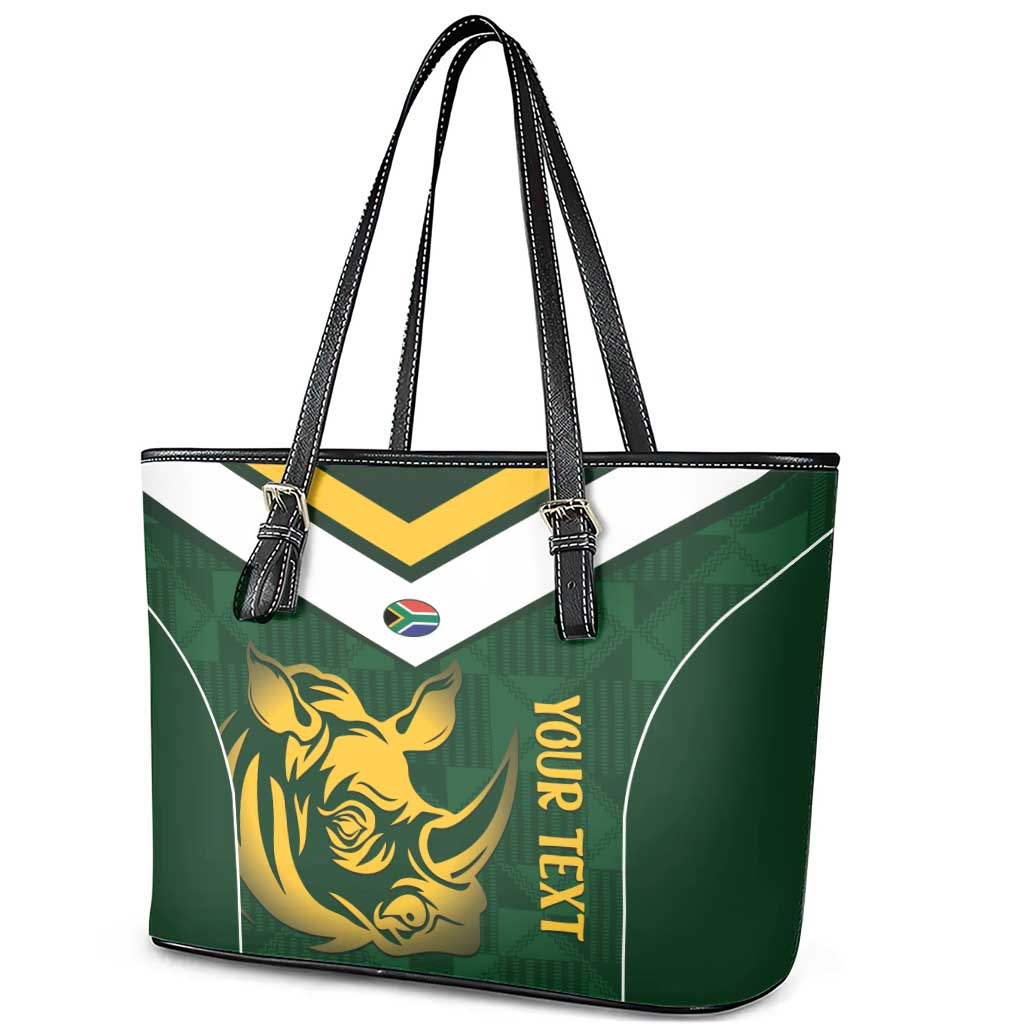 South Africa Rugby Custom Leather Tote Bag Springboks Kente Rhino Symbol - Wonder Print Shop