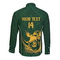 South Africa Rugby Custom Long Sleeve Button Shirt Springboks Kente Rhino Symbol - Wonder Print Shop
