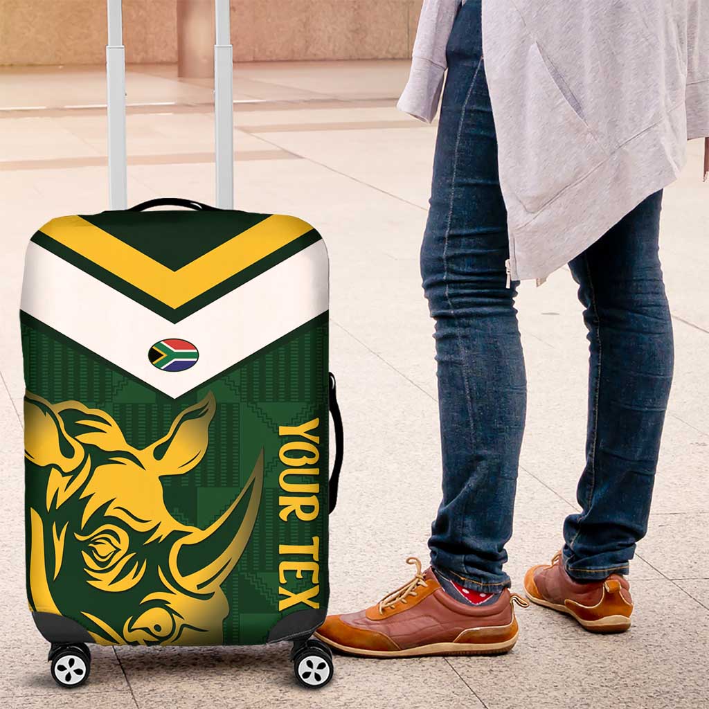 South Africa Rugby Custom Luggage Cover Springboks Kente Rhino Symbol - Wonder Print Shop