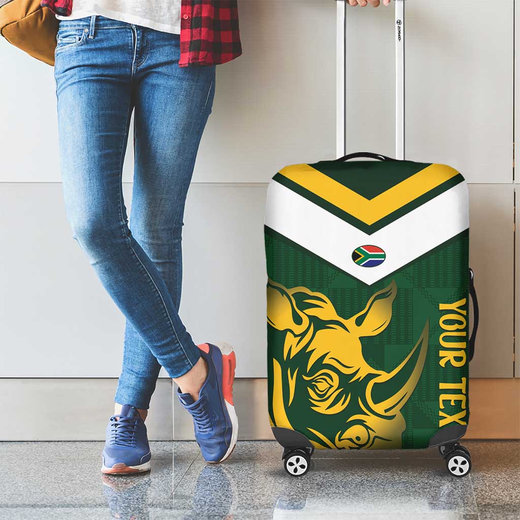 South Africa Rugby Custom Luggage Cover Springboks Kente Rhino Symbol - Wonder Print Shop