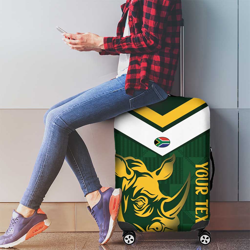 South Africa Rugby Custom Luggage Cover Springboks Kente Rhino Symbol - Wonder Print Shop