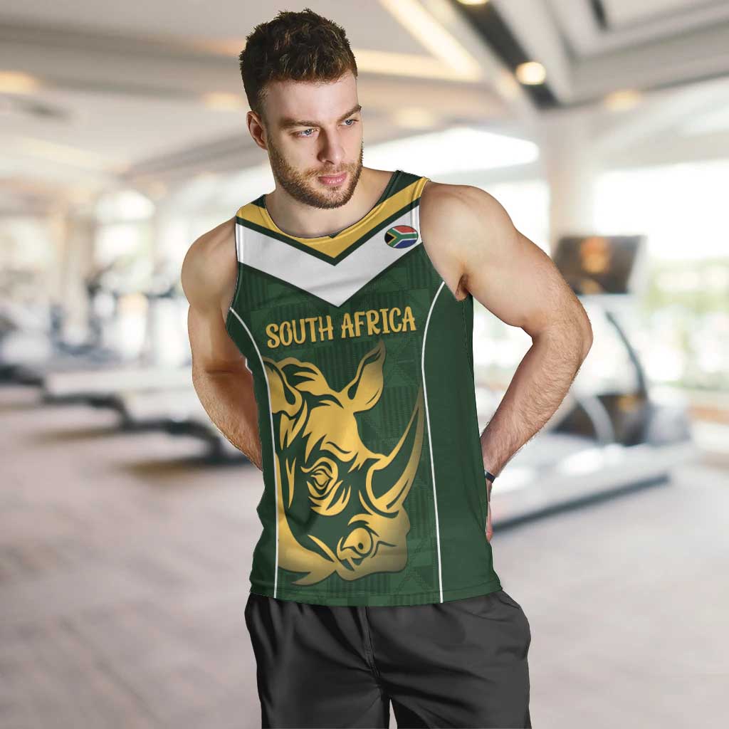 South Africa Rugby Custom Men Tank Top Springboks Kente Rhino Symbol - Wonder Print Shop