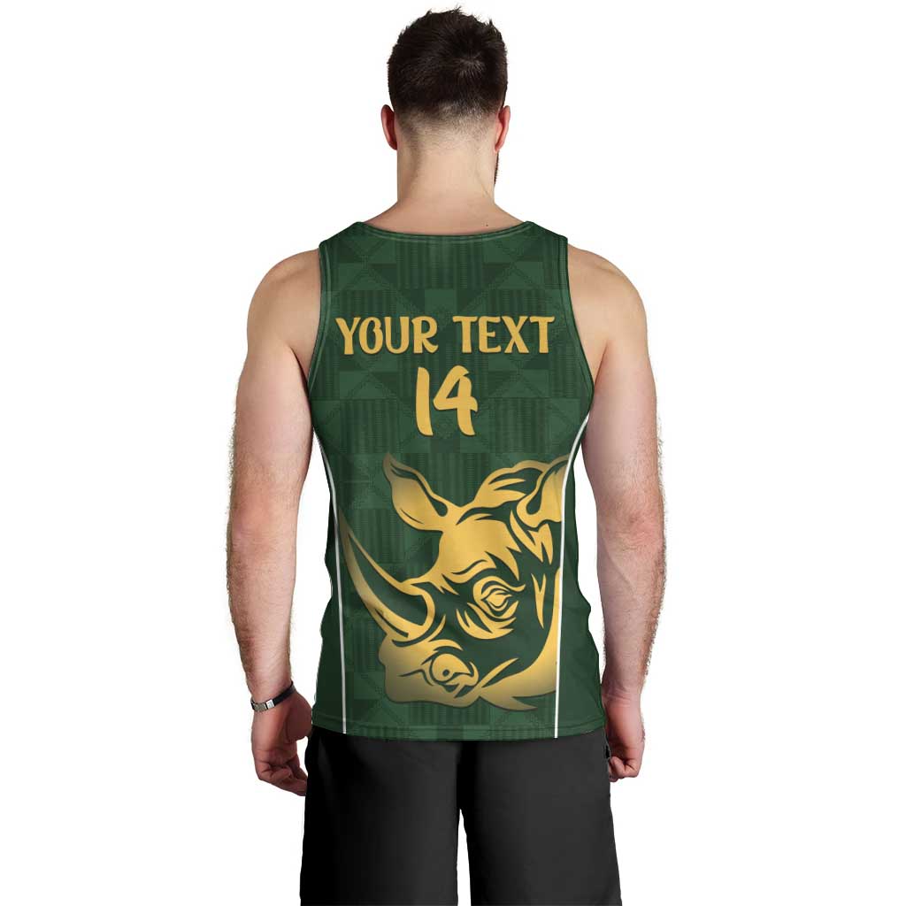 South Africa Rugby Custom Men Tank Top Springboks Kente Rhino Symbol - Wonder Print Shop