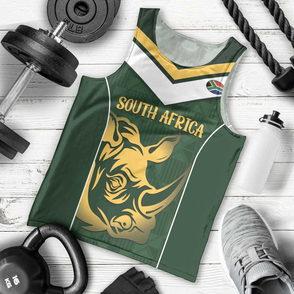 South Africa Rugby Custom Men Tank Top Springboks Kente Rhino Symbol - Wonder Print Shop