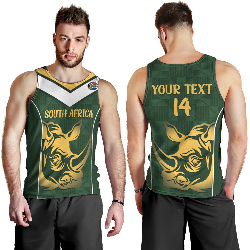 South Africa Rugby Custom Men Tank Top Springboks Kente Rhino Symbol - Wonder Print Shop