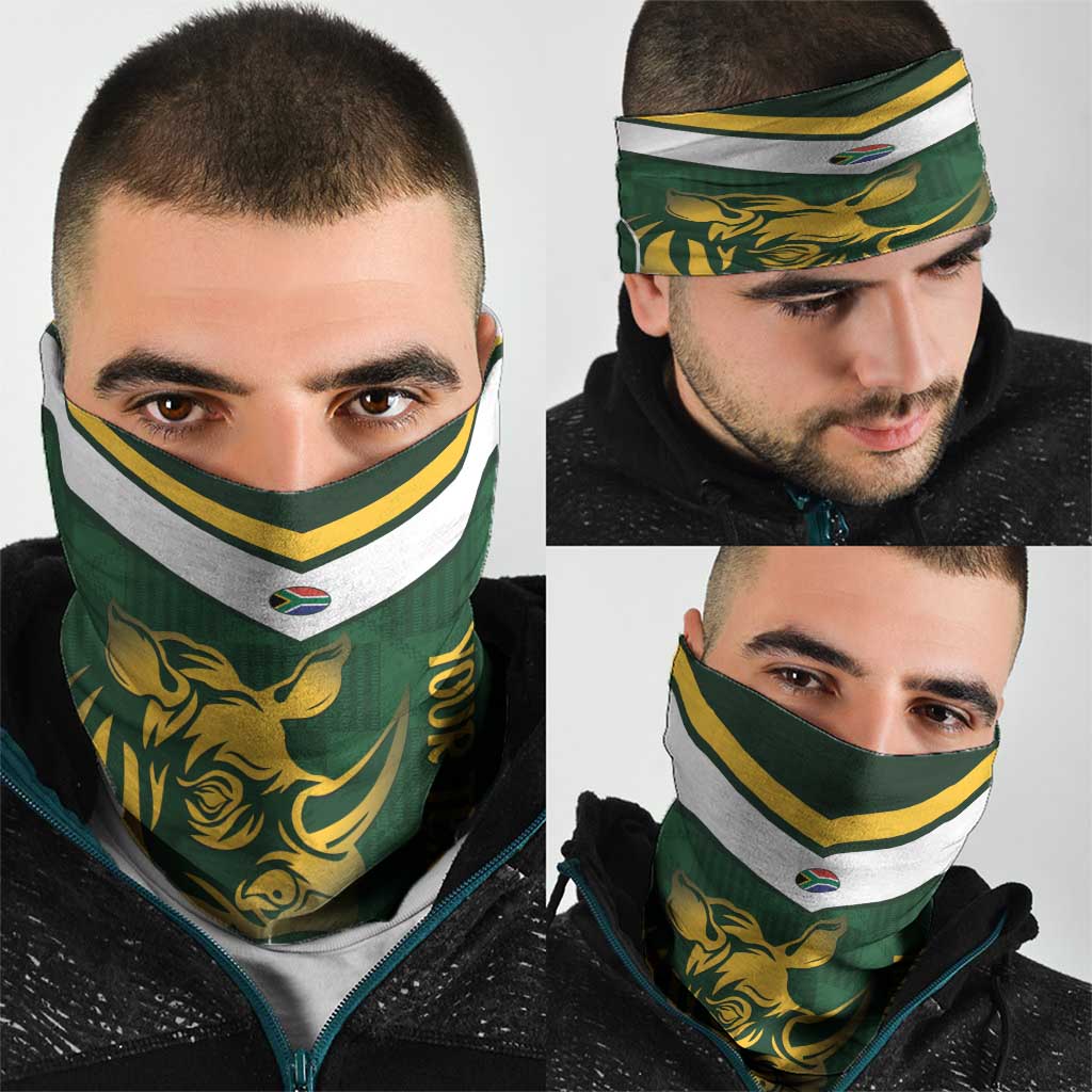South Africa Rugby Custom Neck Gaiter Springboks Kente Rhino Symbol - Wonder Print Shop