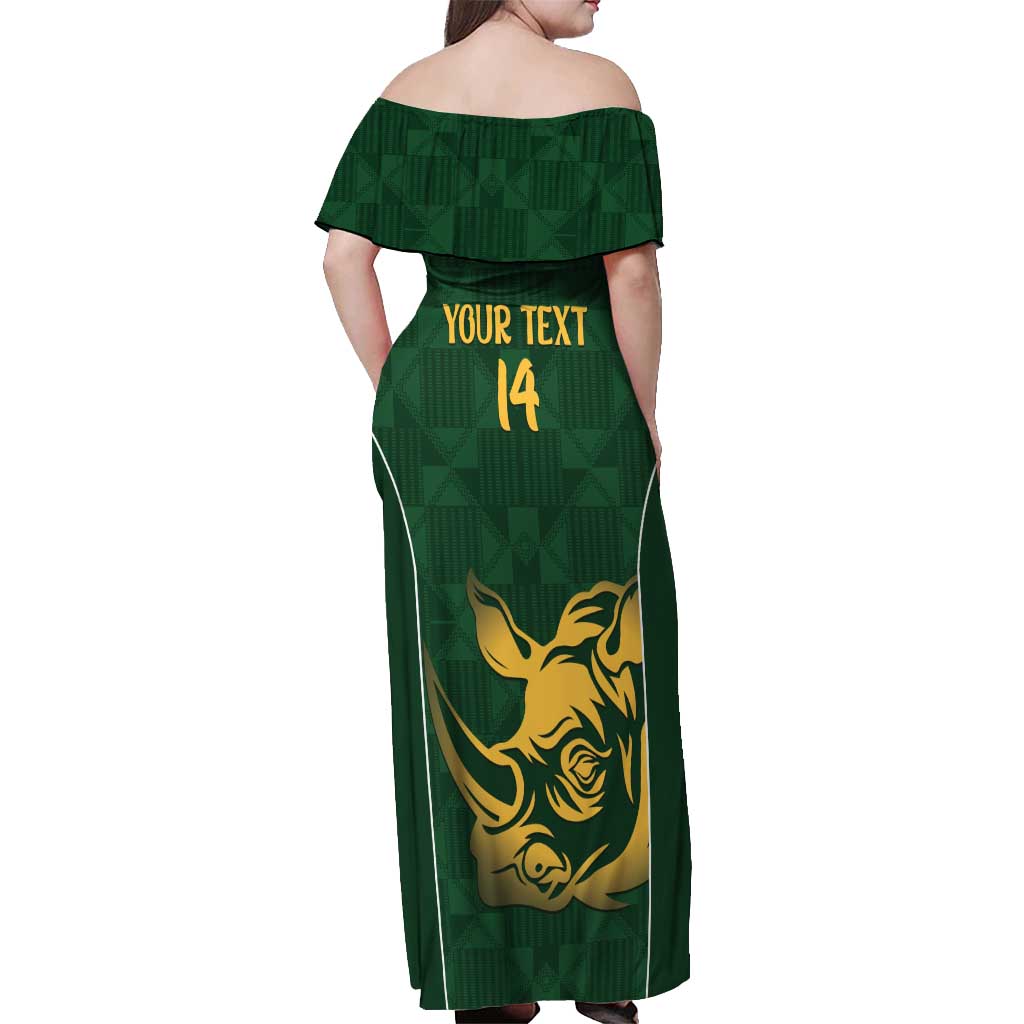 South Africa Rugby Custom Off Shoulder Maxi Dress Springboks Kente Rhino Symbol - Wonder Print Shop