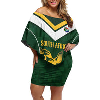 South Africa Rugby Custom Off Shoulder Short Dress Springboks Kente Rhino Symbol - Wonder Print Shop