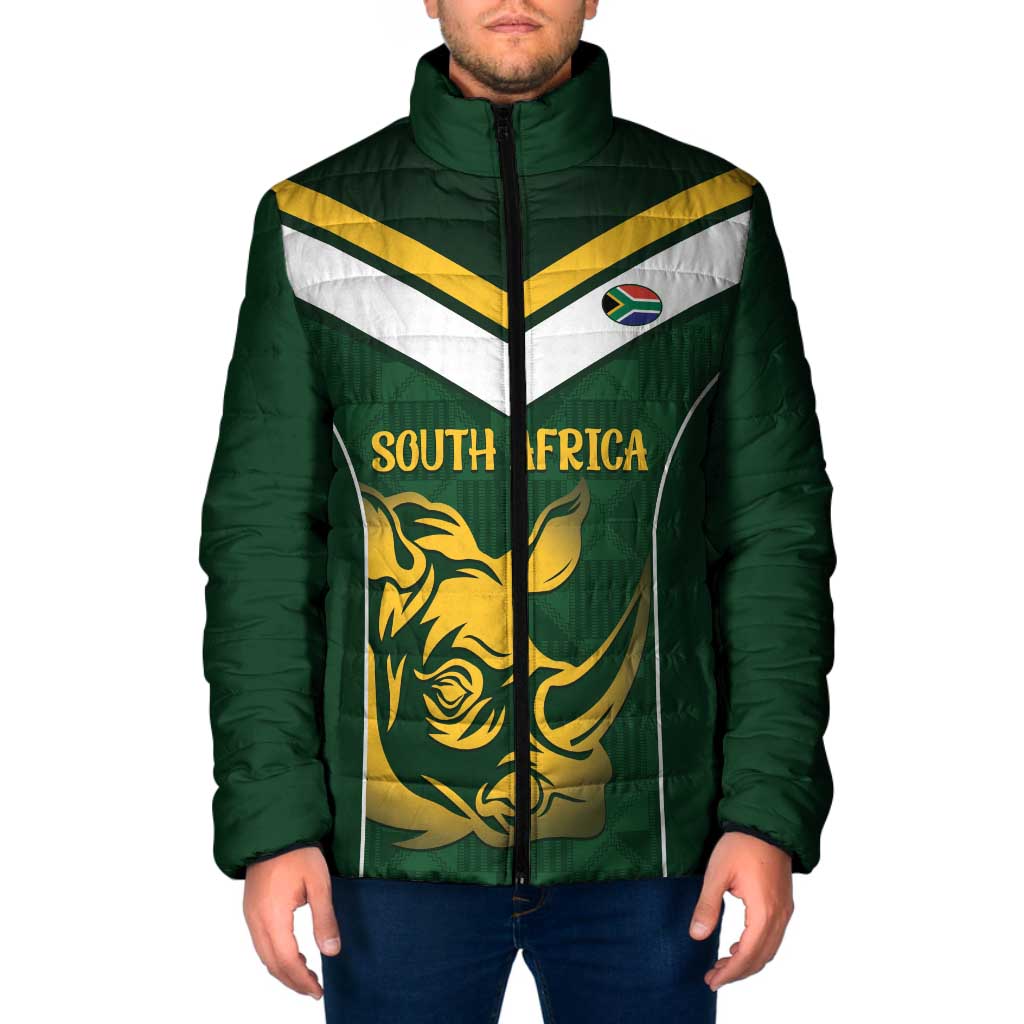 South Africa Rugby Custom Padded Jacket Springboks Kente Rhino Symbol - Wonder Print Shop