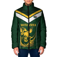 South Africa Rugby Custom Padded Jacket Springboks Kente Rhino Symbol - Wonder Print Shop