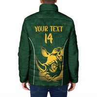 South Africa Rugby Custom Padded Jacket Springboks Kente Rhino Symbol - Wonder Print Shop
