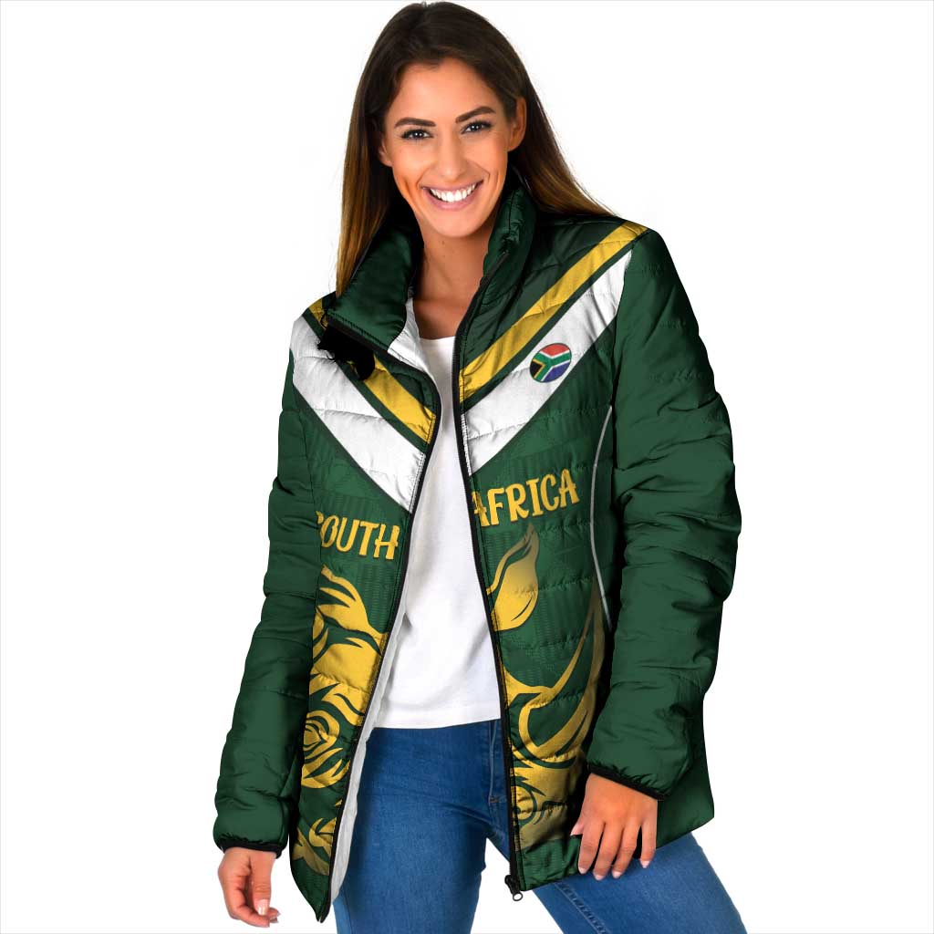 South Africa Rugby Custom Padded Jacket Springboks Kente Rhino Symbol - Wonder Print Shop