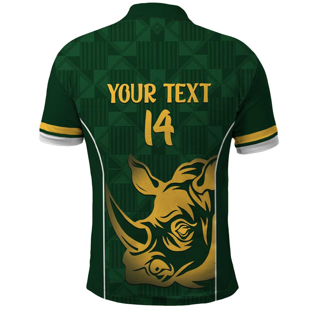 South Africa Rugby Custom Polo Shirt Springboks Kente Rhino Symbol - Wonder Print Shop
