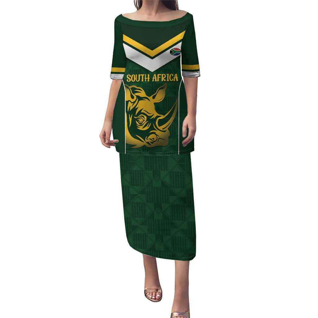 South Africa Rugby Custom Puletasi Springboks Kente Rhino Symbol - Wonder Print Shop