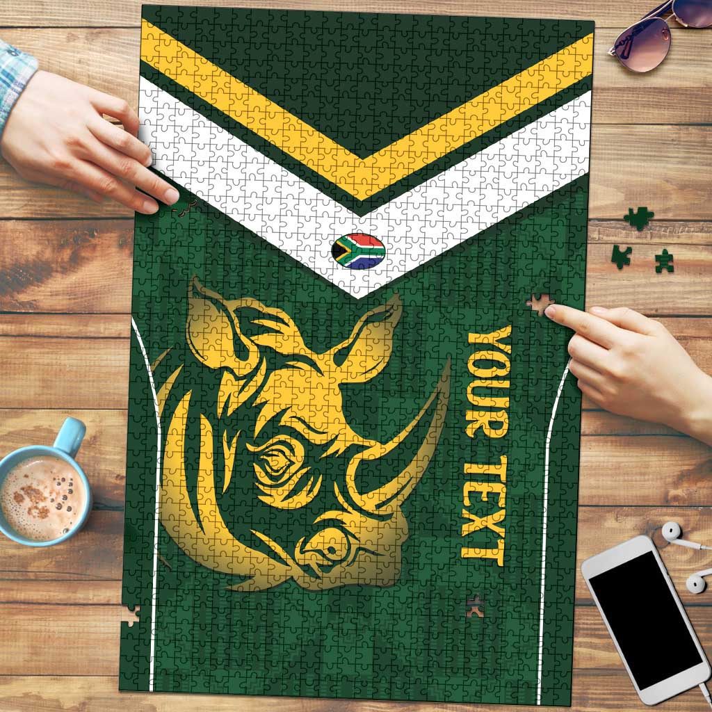 South Africa Rugby Custom Puzzle Springboks Kente Rhino Symbol - Wonder Print Shop