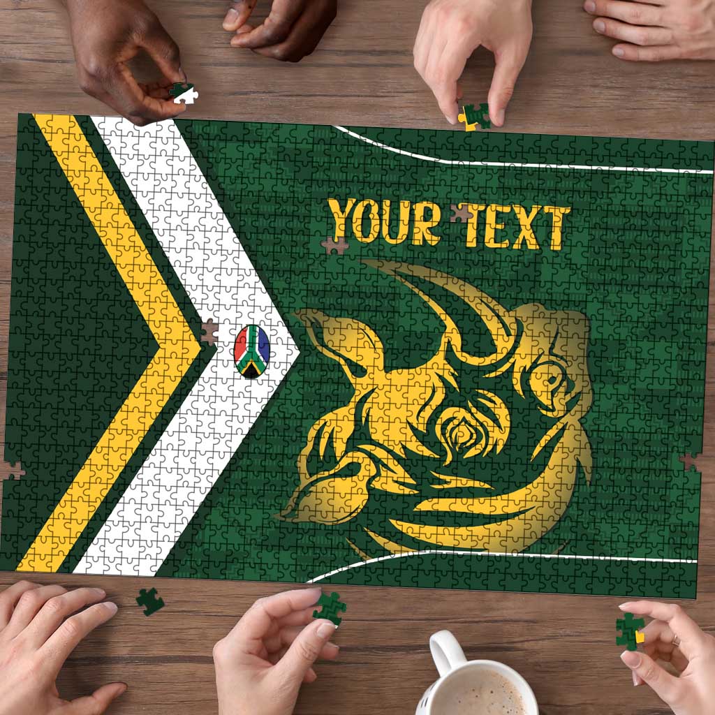 South Africa Rugby Custom Puzzle Springboks Kente Rhino Symbol - Wonder Print Shop