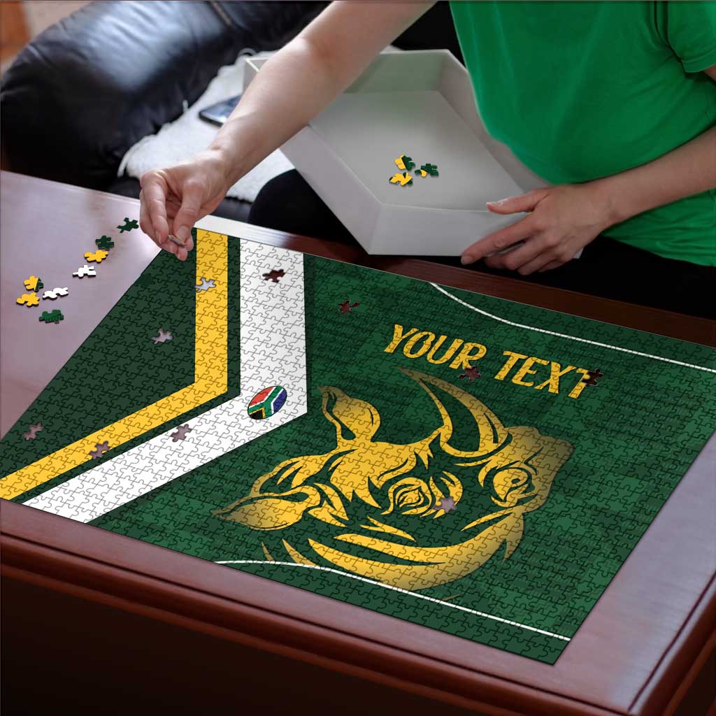 South Africa Rugby Custom Puzzle Springboks Kente Rhino Symbol - Wonder Print Shop