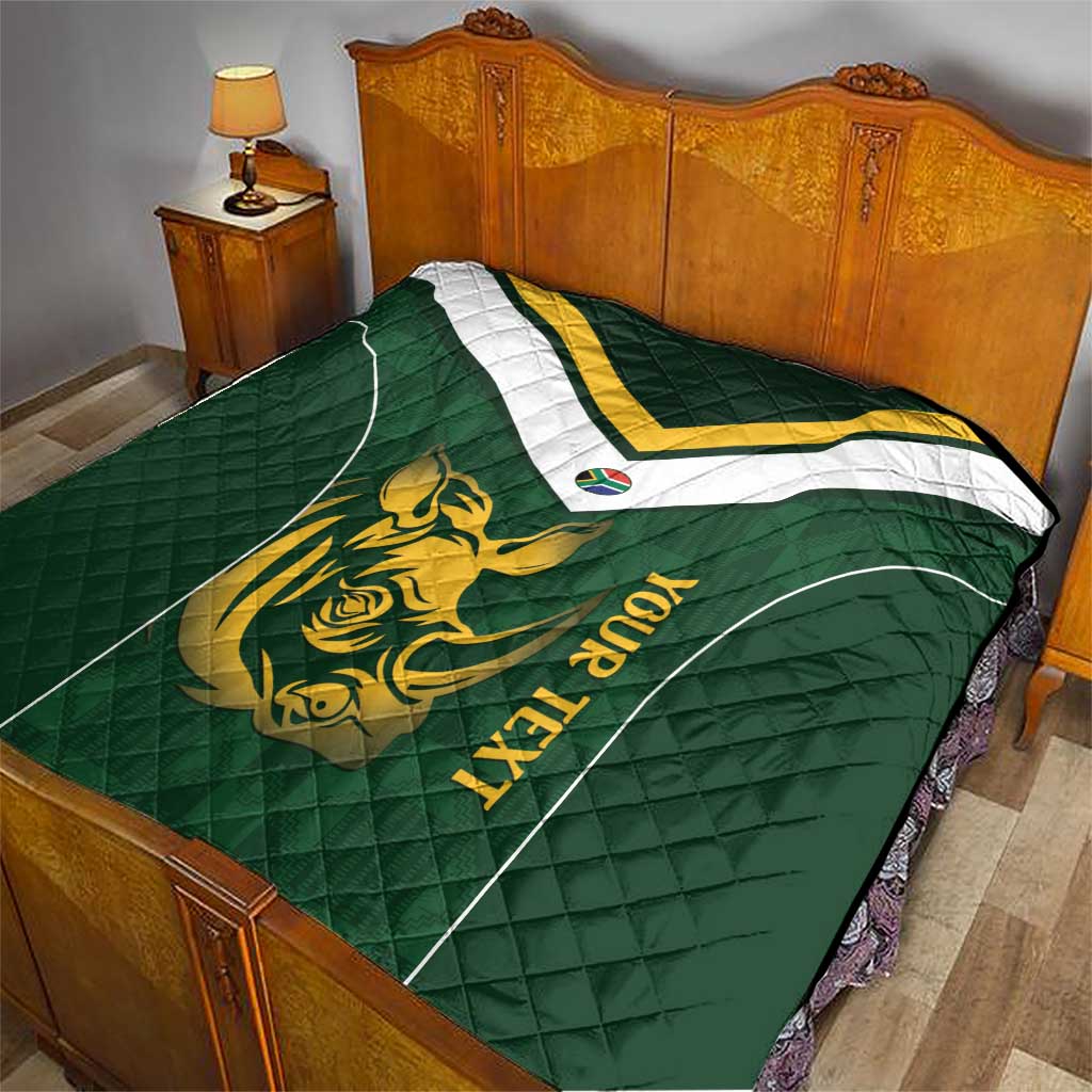South Africa Rugby Custom Quilt Springboks Kente Rhino Symbol - Wonder Print Shop