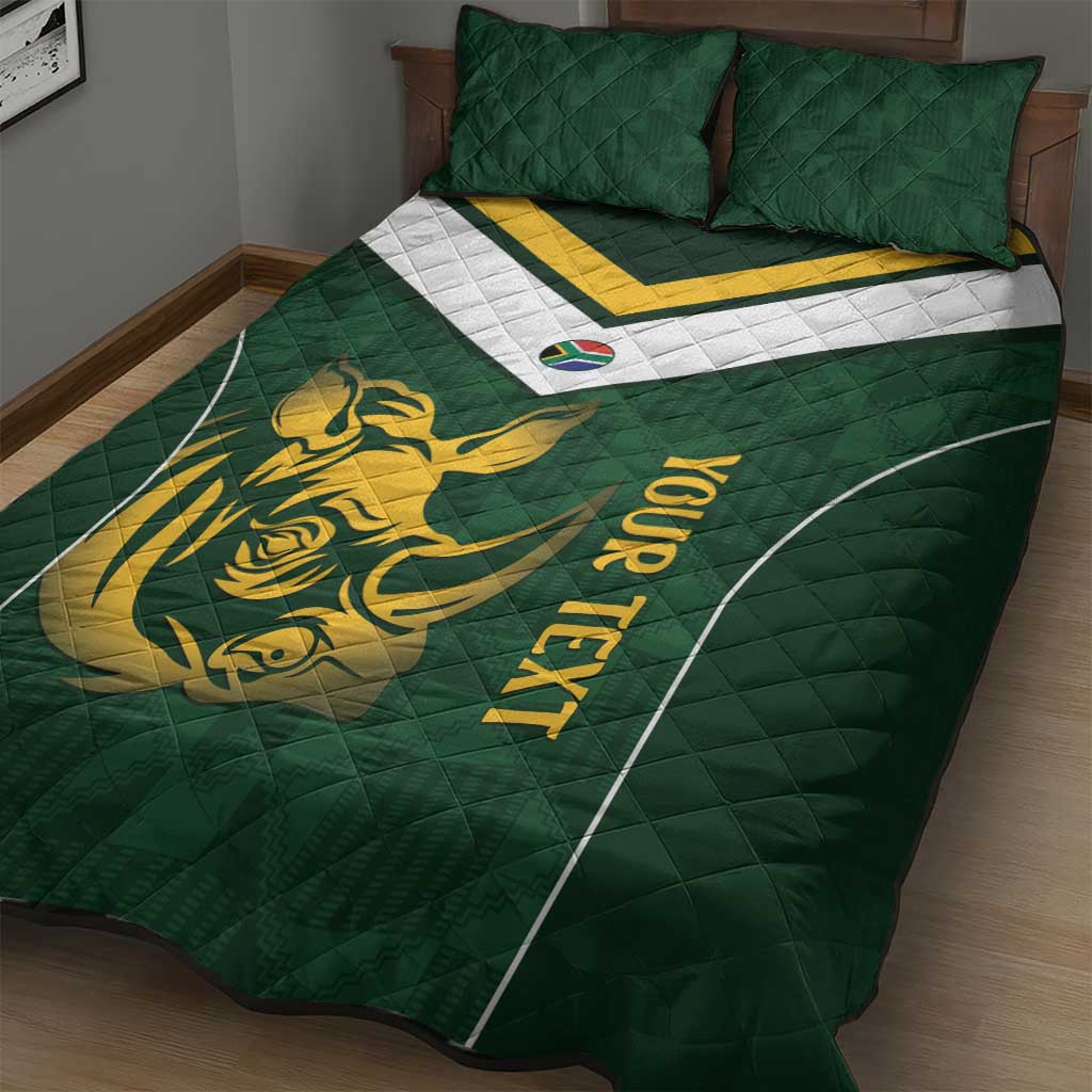 South Africa Rugby Custom Quilt Bed Set Springboks Kente Rhino Symbol - Wonder Print Shop