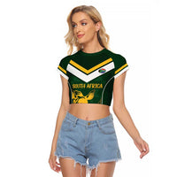 South Africa Rugby Custom Raglan Cropped T Shirt Springboks Kente Rhino Symbol - Wonder Print Shop