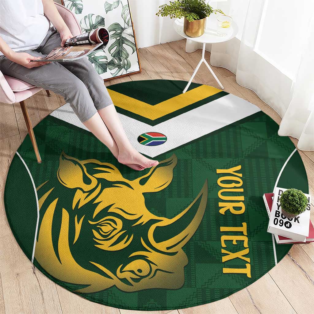 South Africa Rugby Custom Round Carpet Springboks Kente Rhino Symbol - Wonder Print Shop