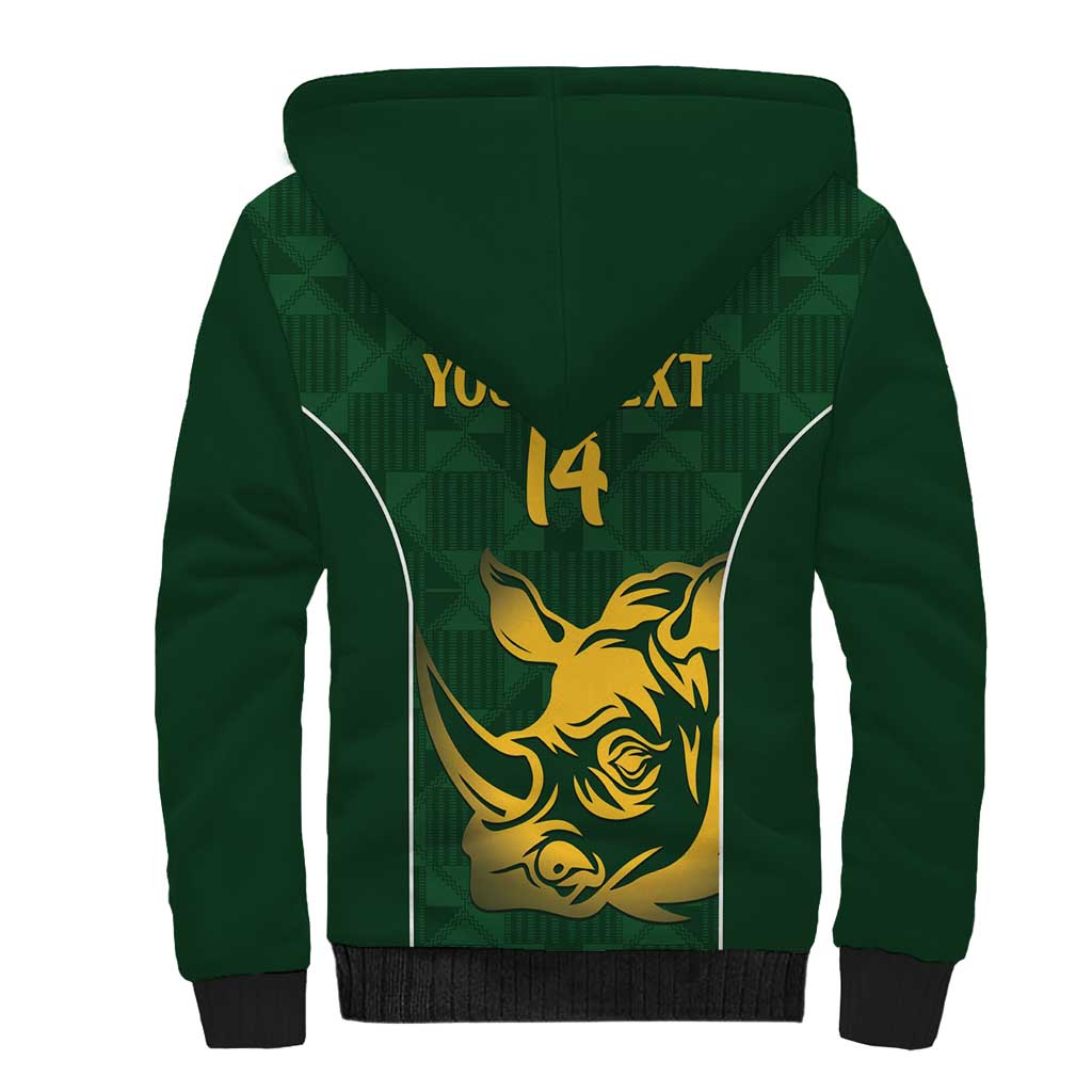 South Africa Rugby Custom Sherpa Hoodie Springboks Kente Rhino Symbol - Wonder Print Shop