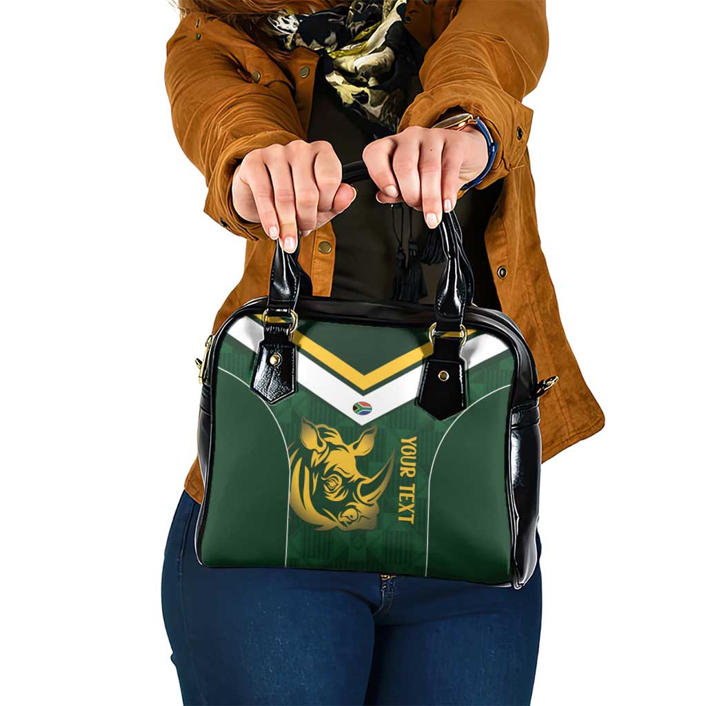 South Africa Rugby Custom Shoulder Handbag Springboks Kente Rhino Symbol - Wonder Print Shop