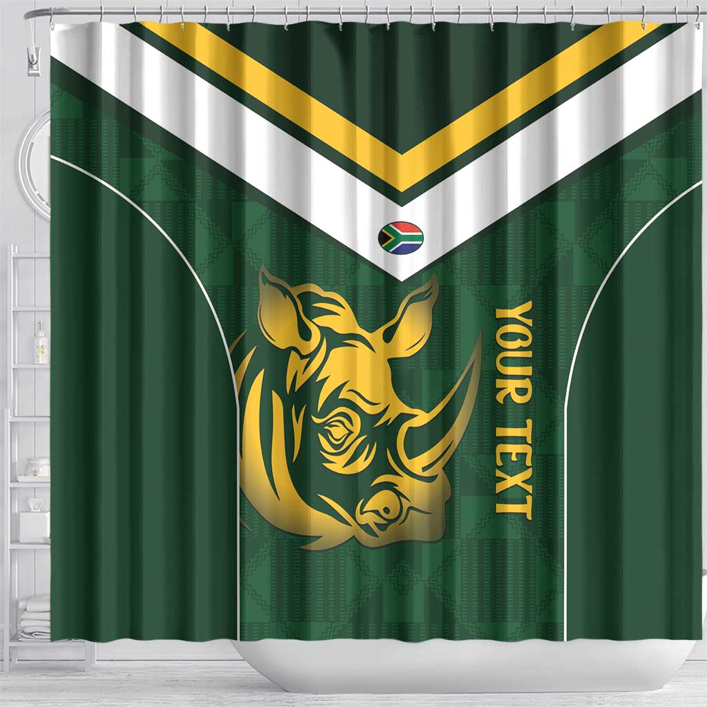 South Africa Rugby Custom Shower Curtain Springboks Kente Rhino Symbol - Wonder Print Shop