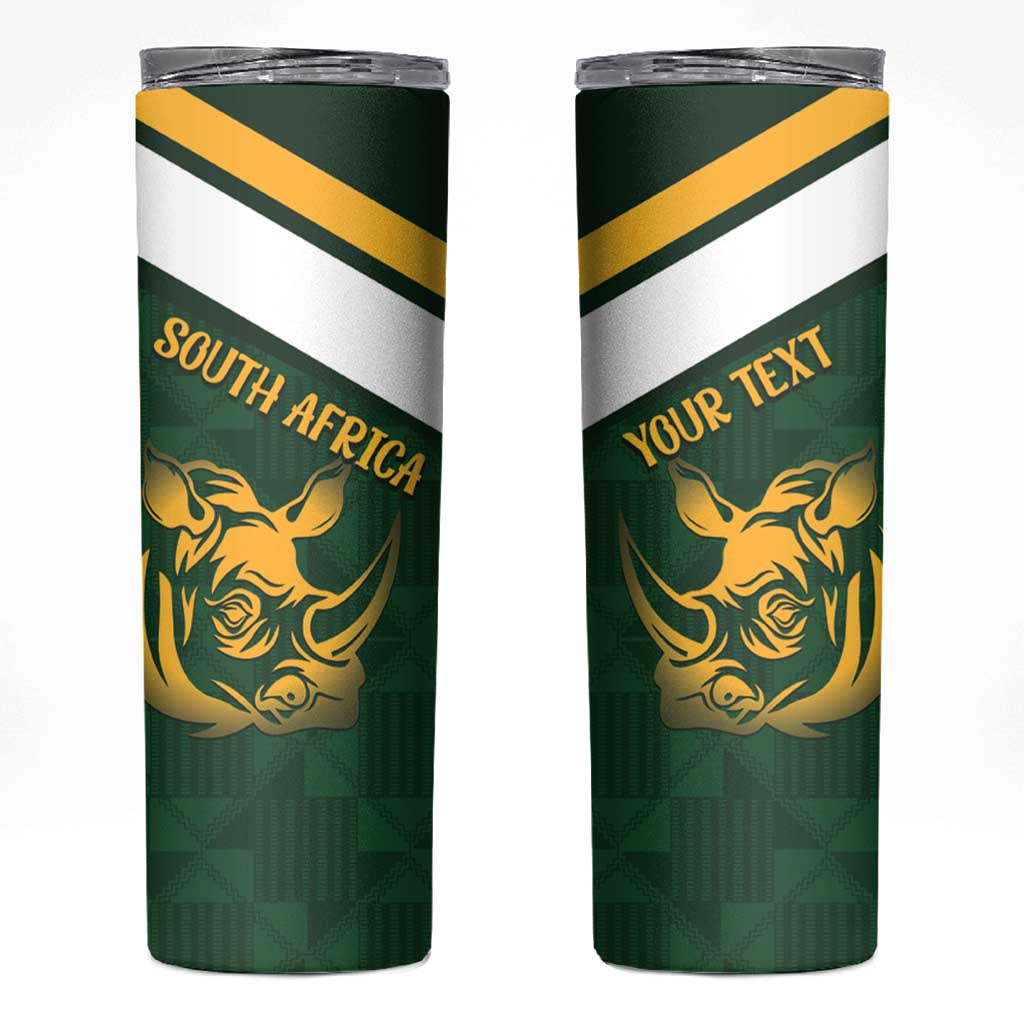 South Africa Rugby Custom Skinny Tumbler Springboks Kente Rhino Symbol - Wonder Print Shop