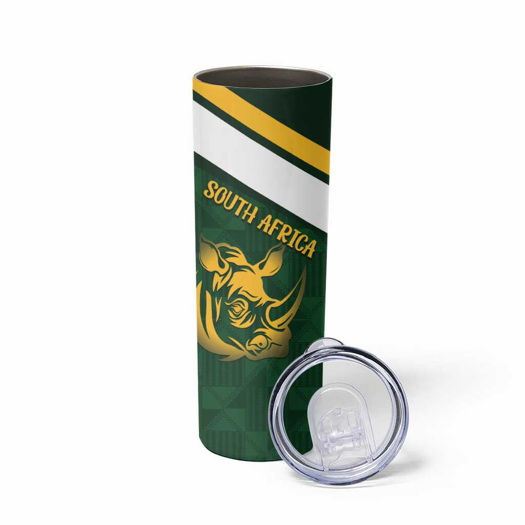 South Africa Rugby Custom Skinny Tumbler Springboks Kente Rhino Symbol - Wonder Print Shop