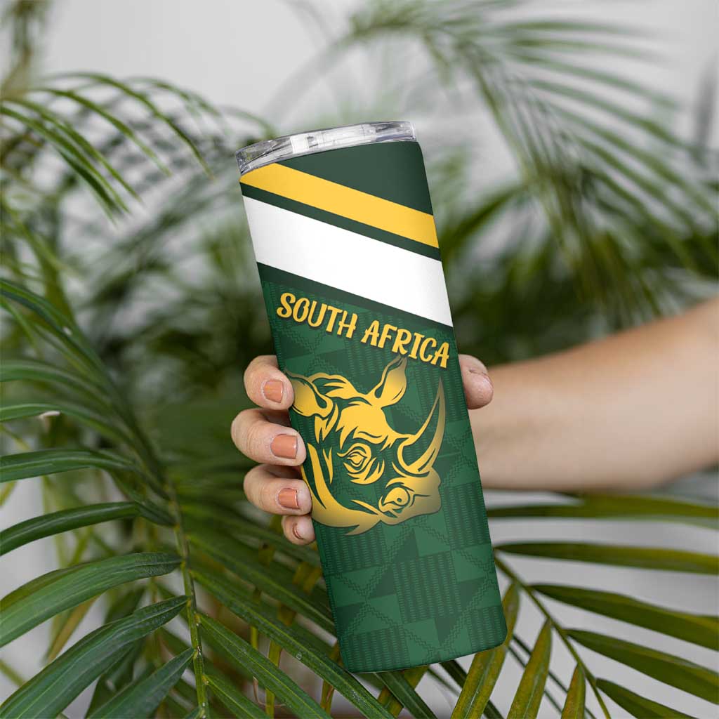 South Africa Rugby Custom Skinny Tumbler Springboks Kente Rhino Symbol - Wonder Print Shop