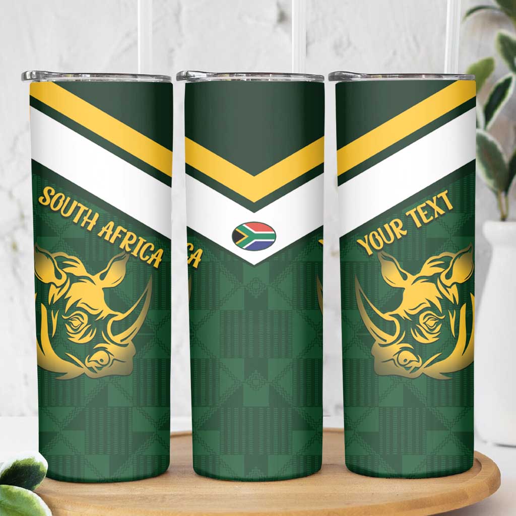 South Africa Rugby Custom Skinny Tumbler Springboks Kente Rhino Symbol - Wonder Print Shop