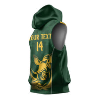 South Africa Rugby Custom Sleeveless Hoodie Springboks Kente Rhino Symbol - Wonder Print Shop