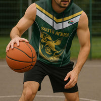 South Africa Rugby Custom Sleeveless Hoodie Springboks Kente Rhino Symbol - Wonder Print Shop