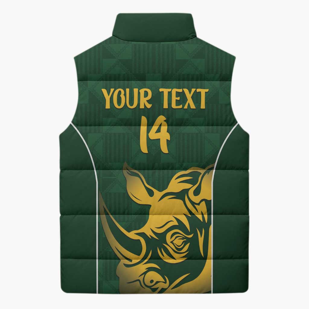 South Africa Rugby Custom Sleeveless Puffer Jacket Springboks Kente Rhino Symbol - Wonder Print Shop