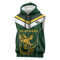 South Africa Rugby Custom Sleeveless Zip Hoodie Springboks Kente Rhino Symbol - Wonder Print Shop