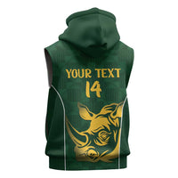 South Africa Rugby Custom Sleeveless Zip Hoodie Springboks Kente Rhino Symbol - Wonder Print Shop