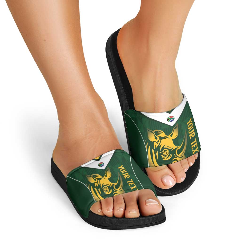 South Africa Rugby Custom Slide Sandals Springboks Kente Rhino Symbol - Wonder Print Shop