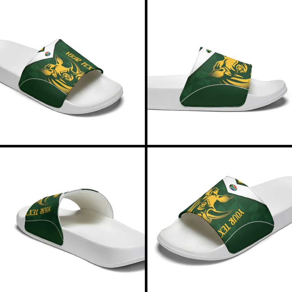 South Africa Rugby Custom Slide Sandals Springboks Kente Rhino Symbol - Wonder Print Shop