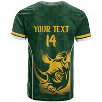 South Africa Rugby Custom T Shirt Springboks Kente Rhino Symbol - Wonder Print Shop
