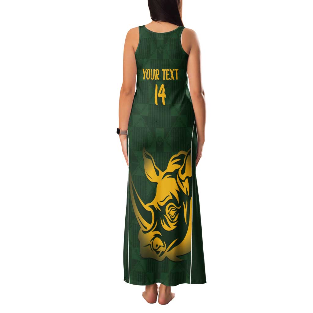 South Africa Rugby Custom Tank Maxi Dress Springboks Kente Rhino Symbol - Wonder Print Shop