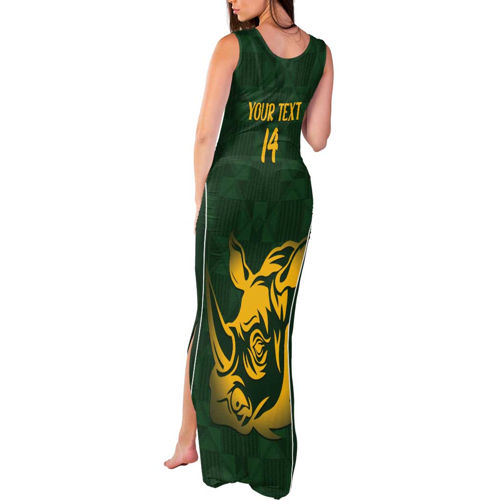 South Africa Rugby Custom Tank Maxi Dress Springboks Kente Rhino Symbol - Wonder Print Shop
