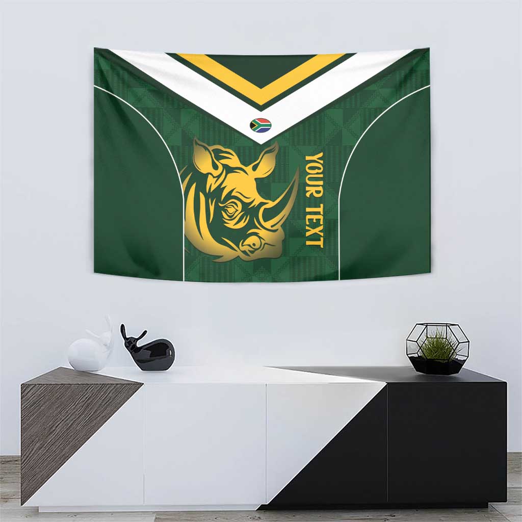 South Africa Rugby Custom Tapestry Springboks Kente Rhino Symbol - Wonder Print Shop