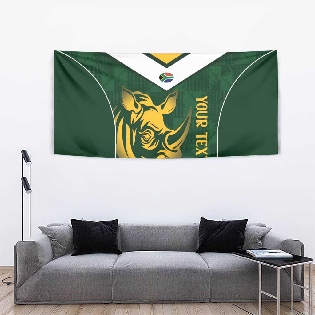 South Africa Rugby Custom Tapestry Springboks Kente Rhino Symbol - Wonder Print Shop