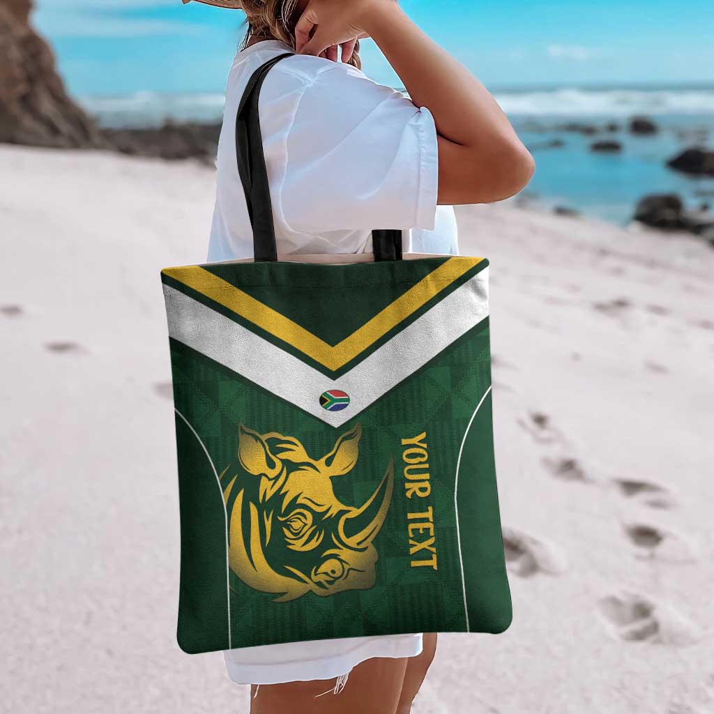 South Africa Rugby Custom Tote Bag Springboks Kente Rhino Symbol - Wonder Print Shop