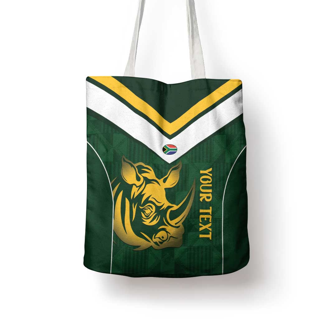 South Africa Rugby Custom Tote Bag Springboks Kente Rhino Symbol - Wonder Print Shop